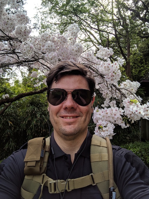 Ryan hiking through the blooms